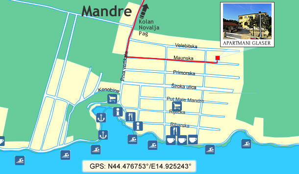 Apartmaji Glaser - Mandre (zemljevid mesta)